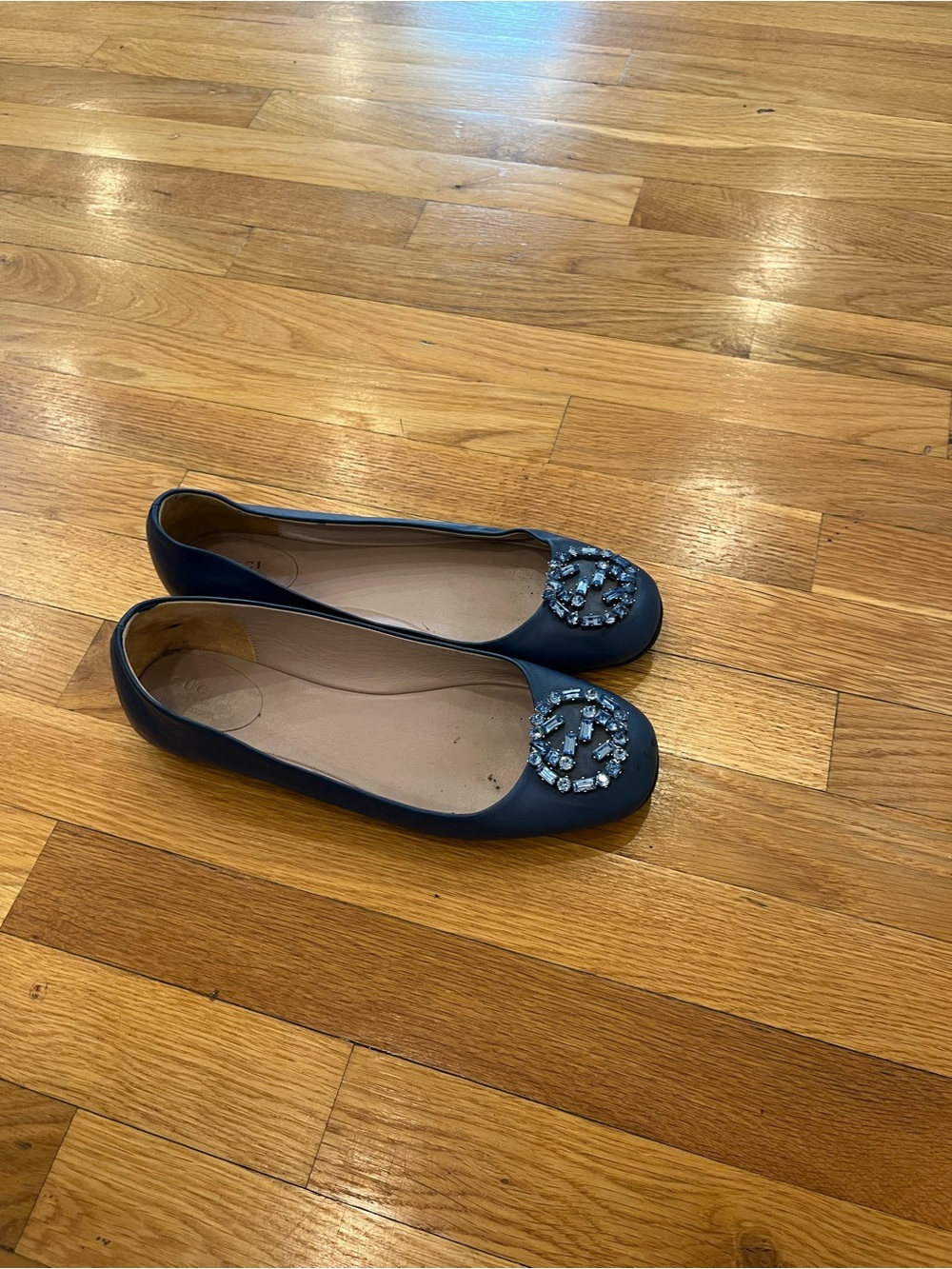 Gucci Navy Jeweled Ballet Flats